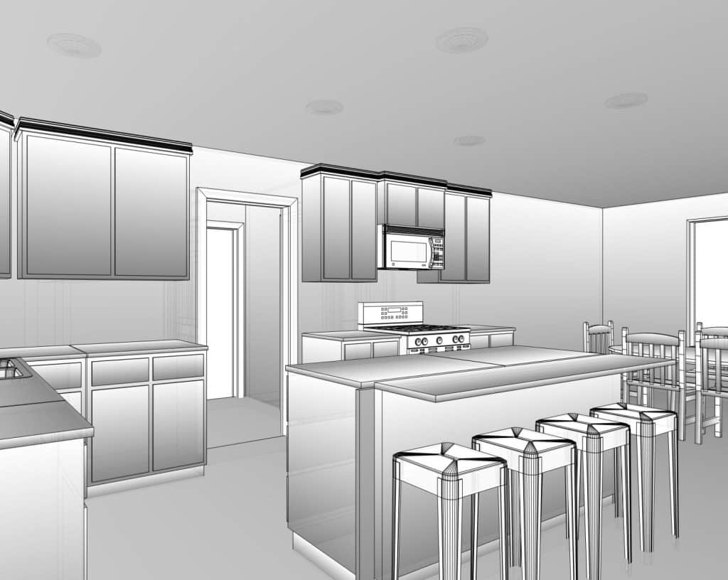 Hogge kitchen 3D redesign rendering prepared before reconstruction